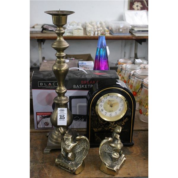 Wepaex Floral Mantle Clock, Brass Eagle Bookends, Candlestick