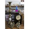 Image 1 : Wepaex Floral Mantle Clock, Brass Eagle Bookends, Candlestick