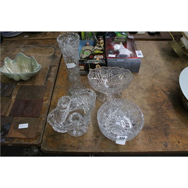 Pressed Crystal Bowls, Vase - 4