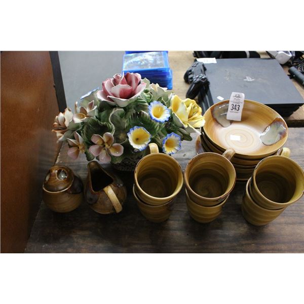 Earthtone China Bowls, Mugs, Pitcher, Capodimonte Style Centerpiece