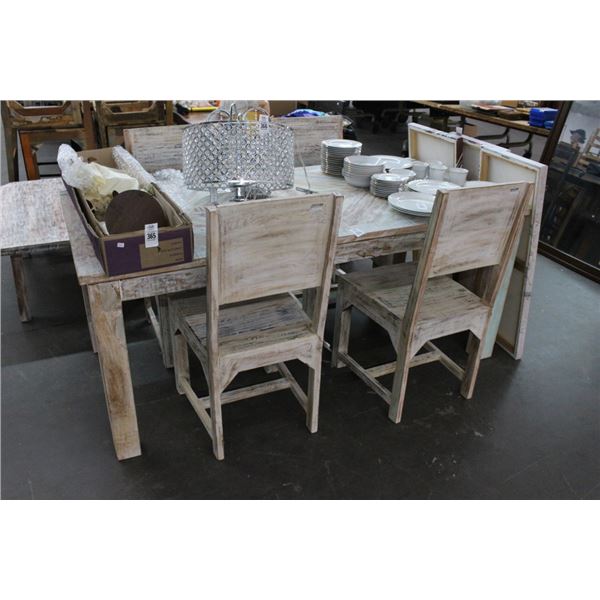 New White Wash Distressed Wood Dining Table w/4 Chairs