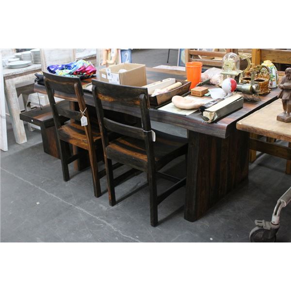 Live Edge Sheesham Dining Table w/2 Chairs/Bench