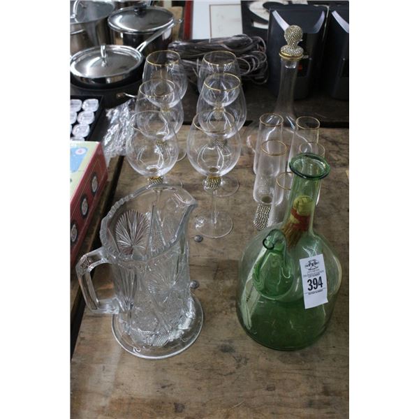 Pressed Glass Pitcher, Stemware, Decanters