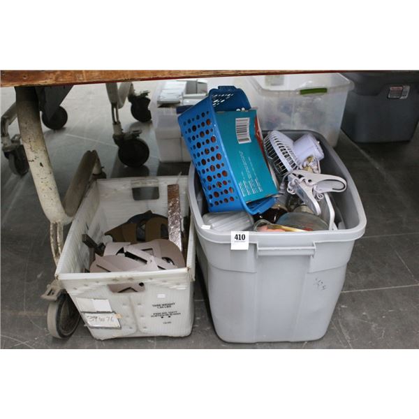 Bins 2 w/Personal Fan, Bowls, Letters, Asst Home Goods, Buttons