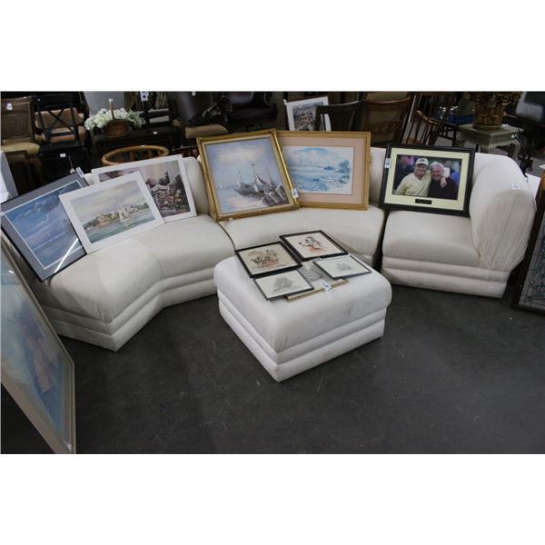 White 3 Section Sofa w/Ottoman