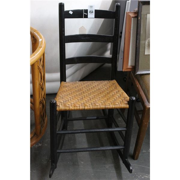 Small Black Ladder Rush Seat Rocker