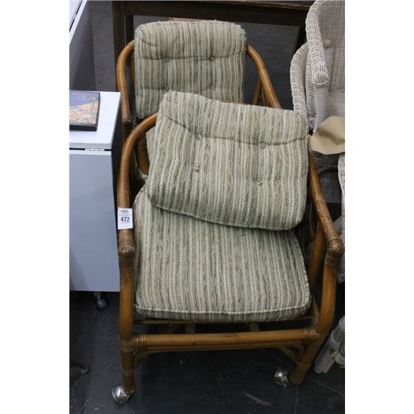 Rattan Padded Rolling Chairs - Pair