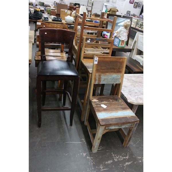 Reclaimed Wood Bar Stools Pair, Dining Chairs - Pair
