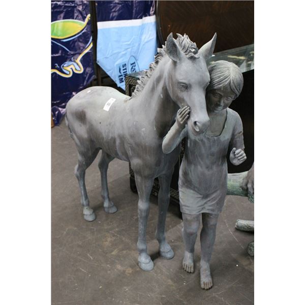 Bronze  4'  X  4'  Girl w/Horse Statuary