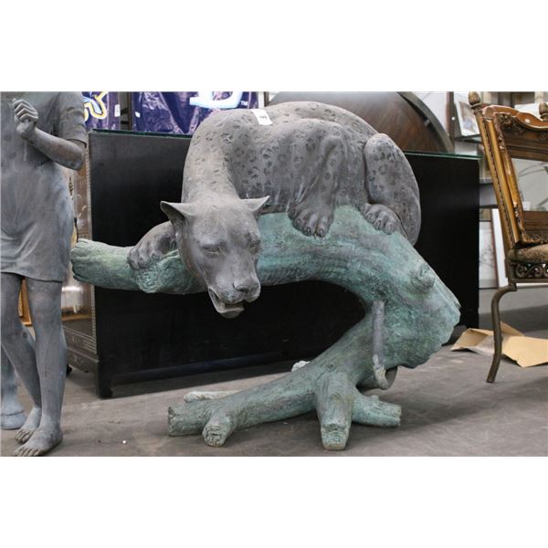 Bronze  40"  X  36"  Leopard On Tree Branch Statuary