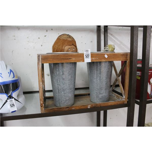 Metal Double Planter Rack w/Carved Coconut Monkey