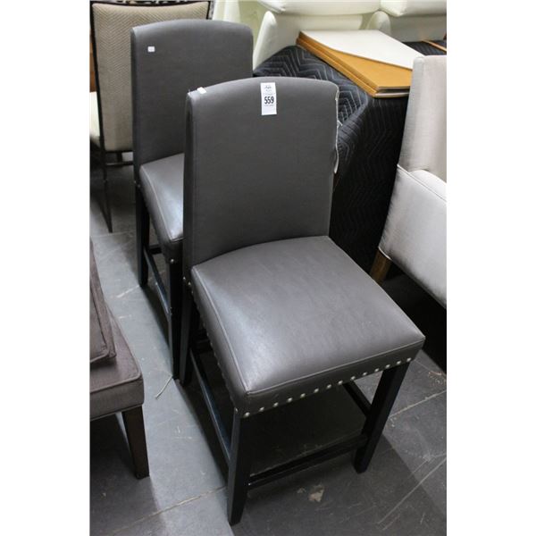 Grey Studded Padded Counter Stools - Pair