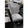 Image 2 : Cherry Base Grey Padded Stud Trim Counter Bar Stools - Set of 3