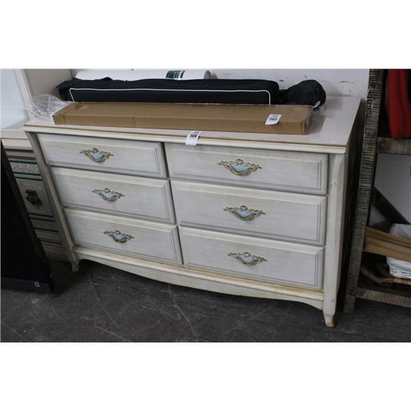 Provincial White w/Blue Trim 6 Drawer Dresser