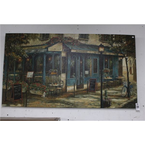Large Unframed Oil On Canvas Stree Scene - 30"  X  60"