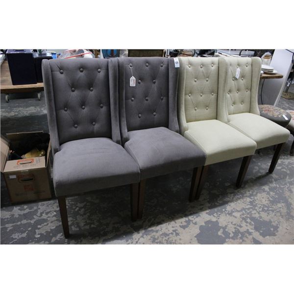 Cloth Grey/Beige Tufted Wingback Chairs - 4