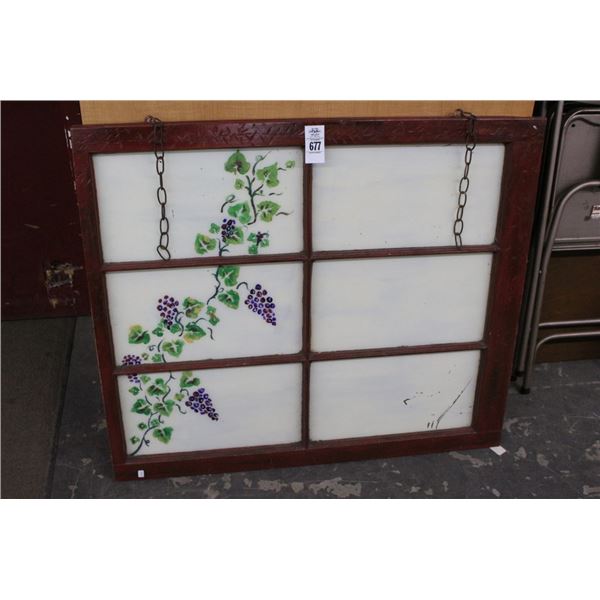 Grape Floral Painted Window Style Glass Hanging Shadowbox