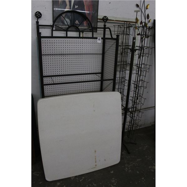 Black Peg Board Merchandising Rack, Square Folding Table/Other, Bed Frames/Supports