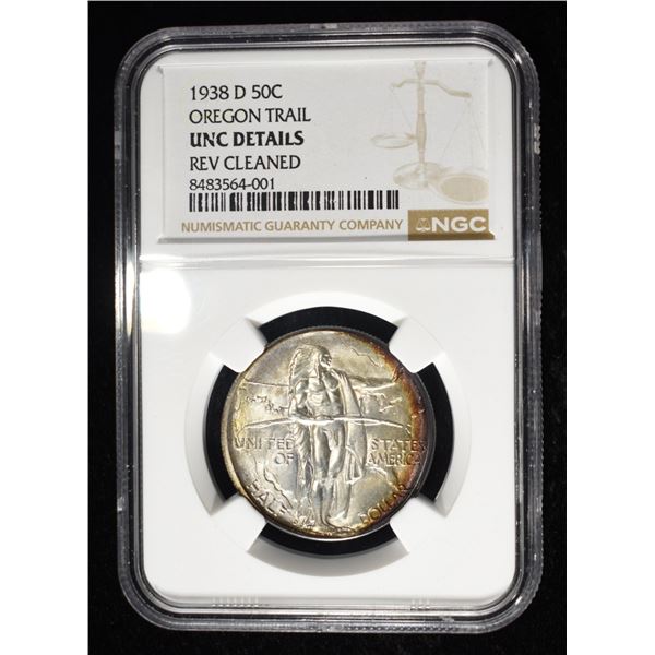 1938-D COMMEM 50C OREGON TRAIL NGC UNC DETAILS