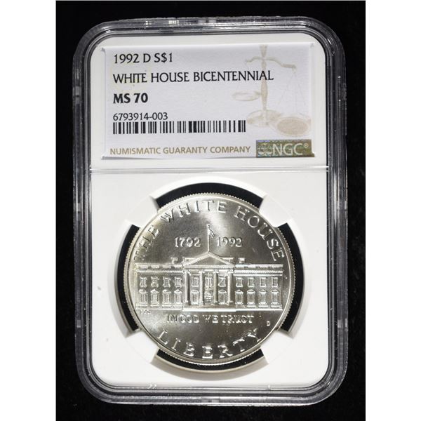 1992-D COMMEM $1 WHITE HOUSE BICENT NGC MS70