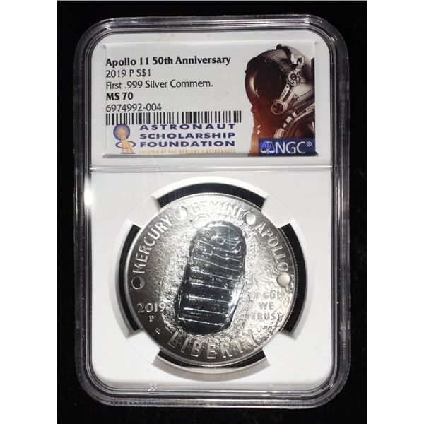 2019-P COMMEM $1 APOLLO 11 0.999 SILVER NGC MS70