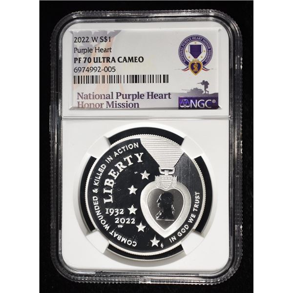 2022-W COMMEM $1 PURPLE HEART NGC PF70 UCAM