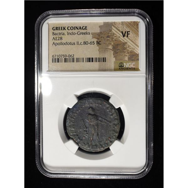 APOLLODOTUS II, c.80-65 BC, AE28, NGC VF