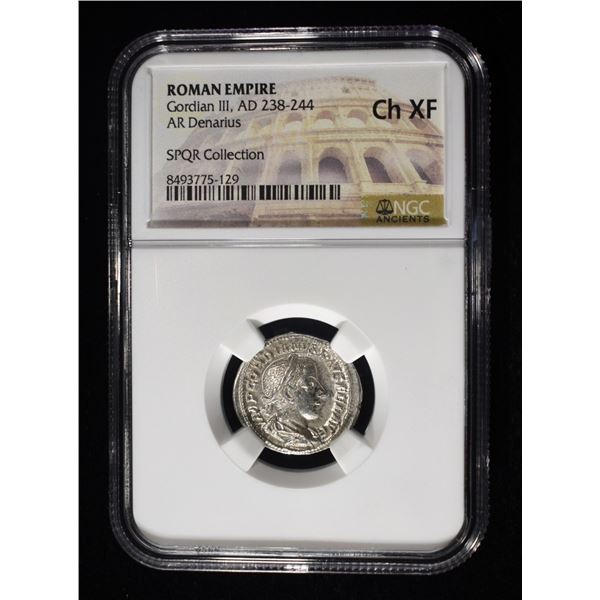 AD 238-244 GORDIAN III AR DENARIUS NGC CH XF