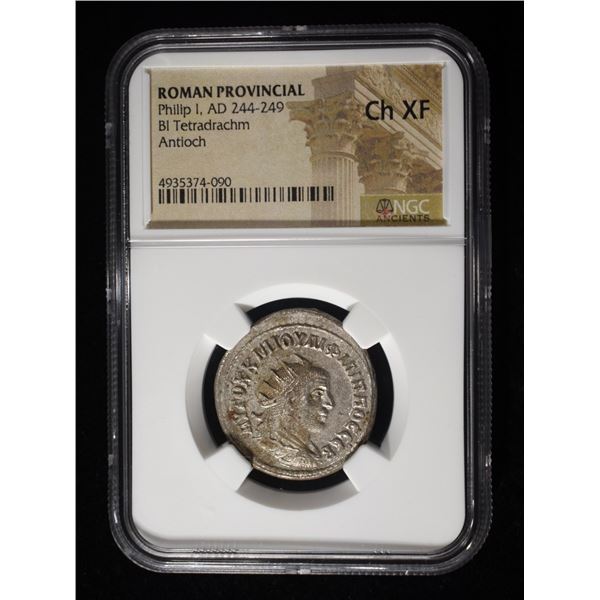 AD 244-249 PHILIP I BI TETRADRACHM NGC CH XF