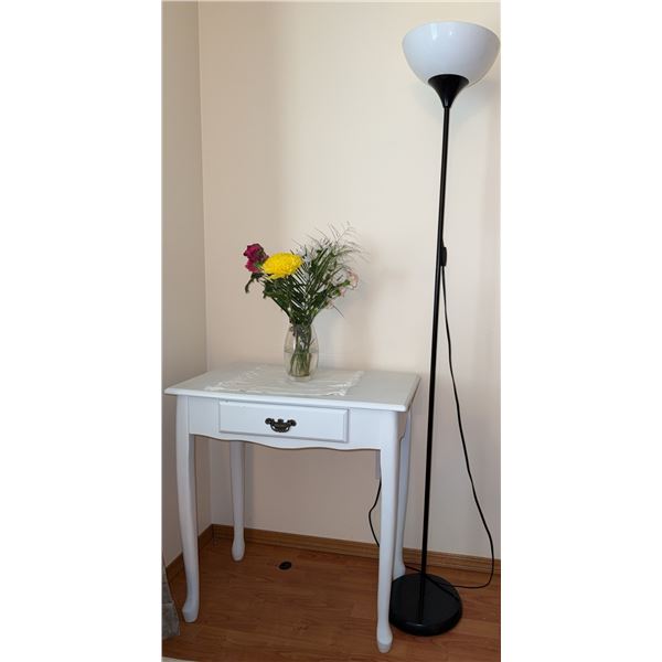 White Wooden Side Table and Black Floor Lamp Set