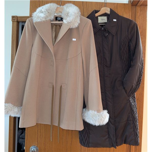 Women's Winter Coats: C.G Faux Fur Trim Beige, Alpelo Quilted Brown Size 38