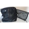 Image 1 : Black Faux Leather Backpack and Black-White Geometric Clutch