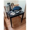 Image 2 : Household Lot with Small Table, Bins, Clock, Portable Vacuum, and Textiles
