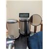 Image 3 : Household Lot with Small Table, Bins, Clock, Portable Vacuum, and Textiles