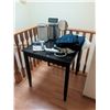 Image 6 : Household Lot with Small Table, Bins, Clock, Portable Vacuum, and Textiles
