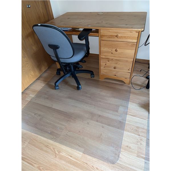 Wood Desk, Office Chair, and Floor Mat Set