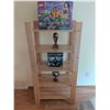 Image 1 : Wooden Shelf with LEGO Friends 41130, Battleship Game, Soccer Trophy, and Globe