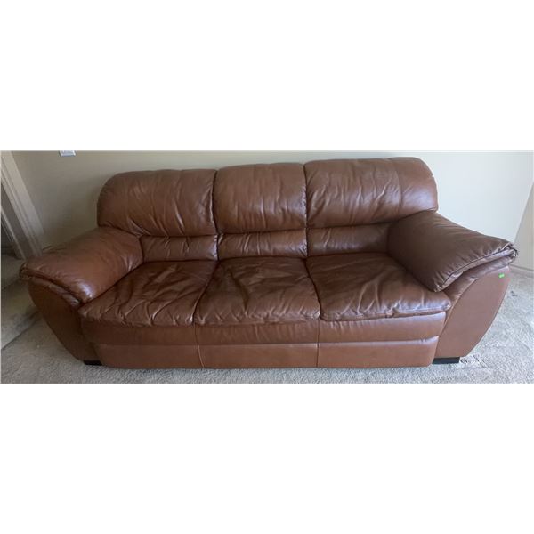 Brown Leather Three-Seater Sofa