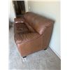 Image 3 : Brown Leather Three-Seater Sofa