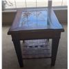 Image 2 : Wood and Glass End Table with Leather Strap Shelf