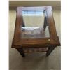 Image 3 : Wood and Glass End Table with Leather Strap Shelf