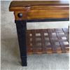 Image 5 : Wood and Glass End Table with Leather Strap Shelf