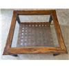 Image 2 : Square Wood and Glass Coffee Table With Leather Strap Shelf