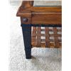 Image 3 : Square Wood and Glass Coffee Table With Leather Strap Shelf