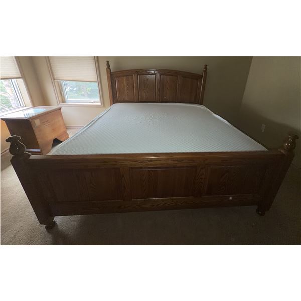 King Sized Wood Bed Frame With Mattress and Foam Topper