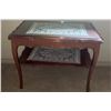 Image 1 : Wooden Side Table with Glass Top and Lower Shelf