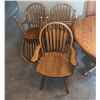 Image 2 : Oak Pedestal Dining Table with Four Windsor Armchairs and Leaf