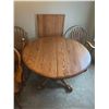 Image 3 : Oak Pedestal Dining Table with Four Windsor Armchairs and Leaf