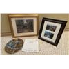 Image 1 : Decorative Art Lot: Framed Landscape, Framed Postcards, Blue Jay Plate