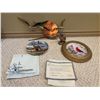 Image 1 : Bird Collectibles Lot: Art Plate, Wall Art, and Wood Duck Figurine